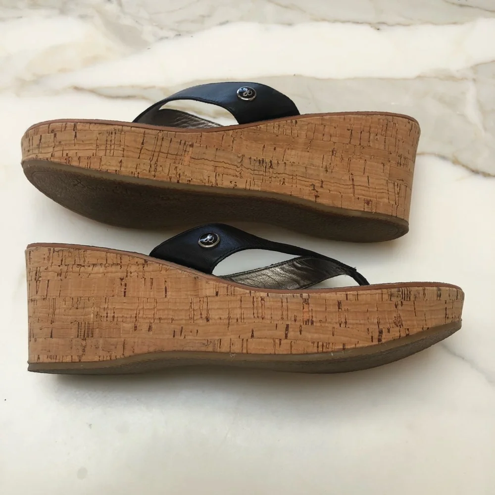 SAM EDELMAN “ROMY”THONG CORK WEDGE SANDAL SZ-10 EXCELLENT CONDITION MATTE BLK 😍 - Picture 3 of 4